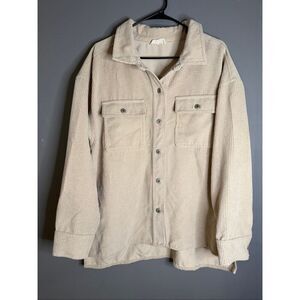 New In Boutique Cream Beige Button Up Corduroy Shacket Size Large